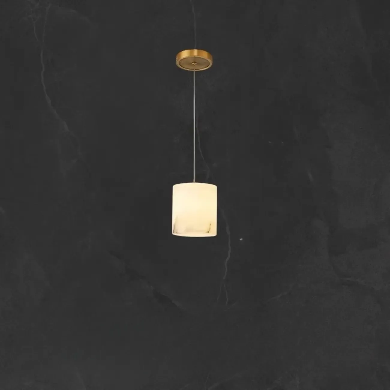 1-Light Gold Stone Square Hanging Pendant Light Image - 4
