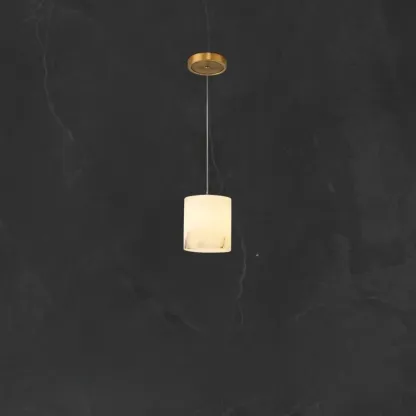 1-Light Gold Stone Square Hanging Pendant Light Image - 4