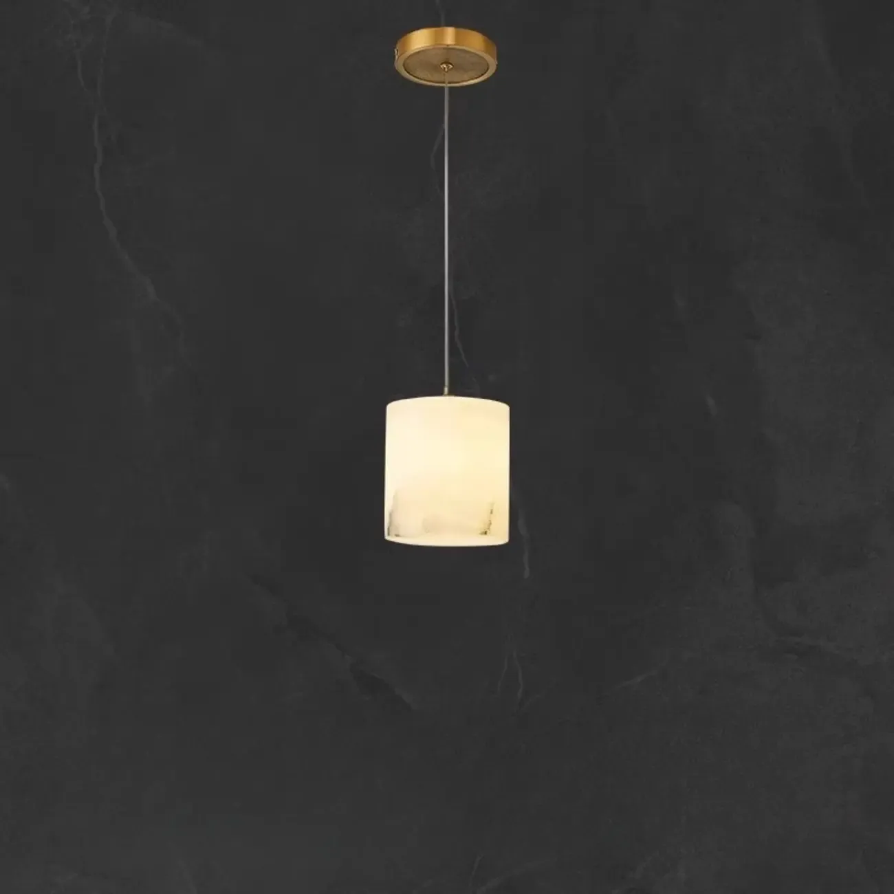 1-Light Gold Stone Square Hanging Pendant Light Image - 5