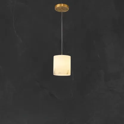 1-Light Gold Stone Square Hanging Pendant Light Image - 5