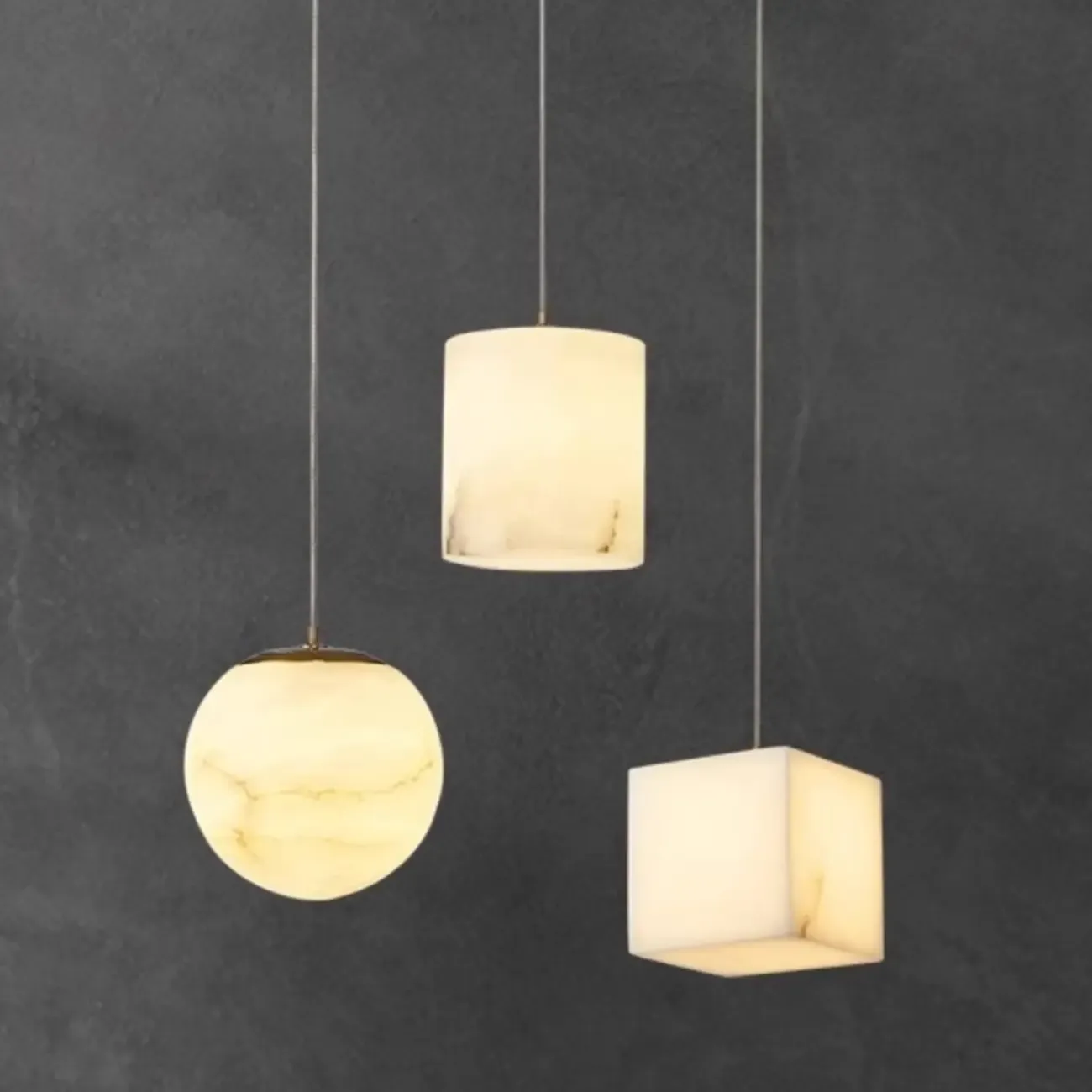 1-Light Gold Stone Square Hanging Pendant Light Image - 6