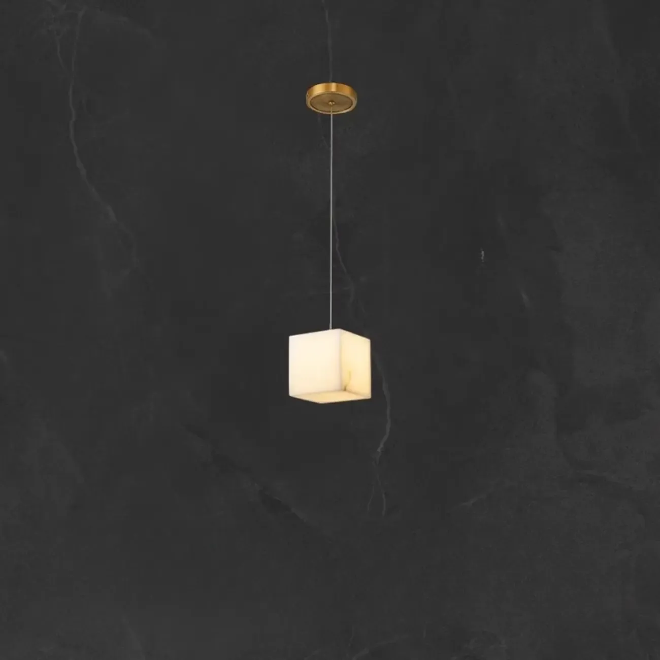 1-Light Gold Stone Square Hanging Pendant Light Image - 7