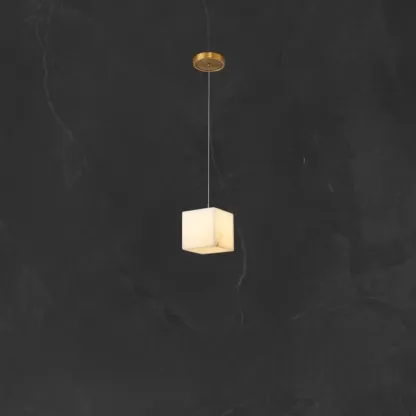 1-Light Gold Stone Square Hanging Pendant Light Image - 7