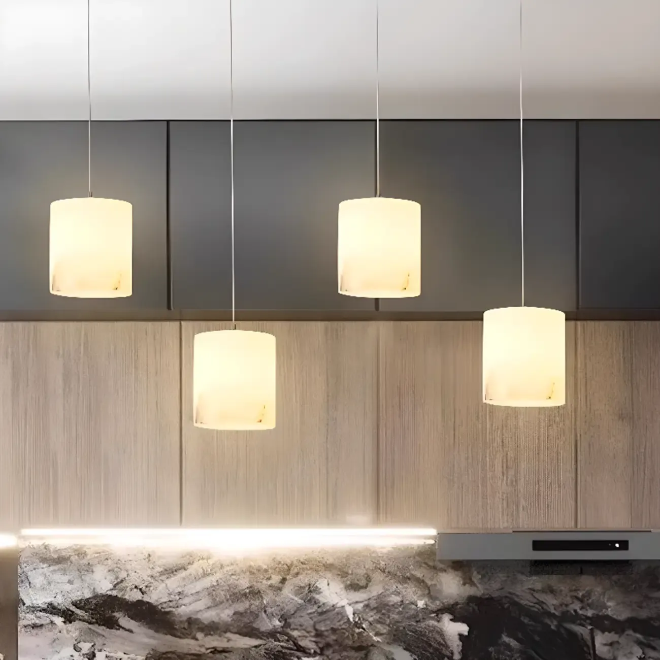 1-Light Gold Stone Square Hanging Pendant Light Image - 1