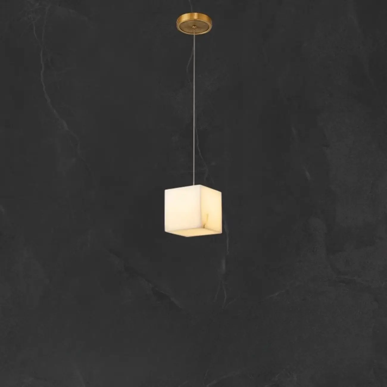 1-Light Gold Stone Square Hanging Pendant Light Image - 8 | homeyfad