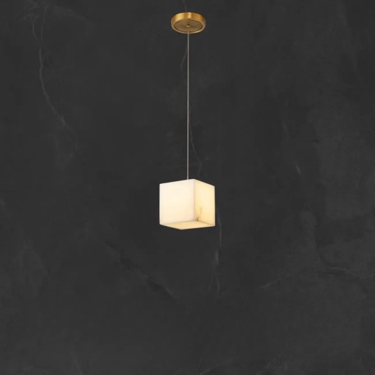 1-Light Gold Stone Square Hanging Pendant Light Image - 8