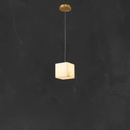 1-Light Gold Stone Square Hanging Pendant Light Image - 8