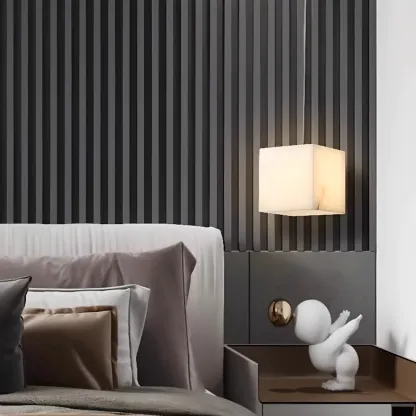 1-Light Gold Stone Square Hanging Pendant Light Image - 2