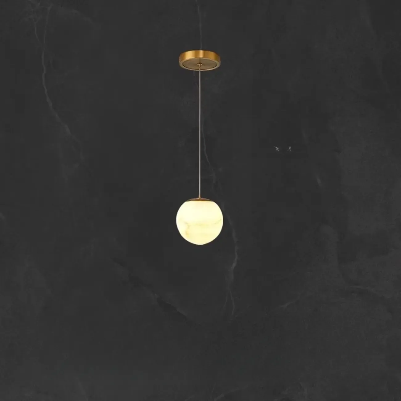 1-Light Gold Stone Square Hanging Pendant Light Image - 9