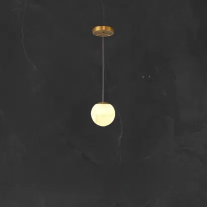 1-Light Gold Stone Square Hanging Pendant Light Image - 9