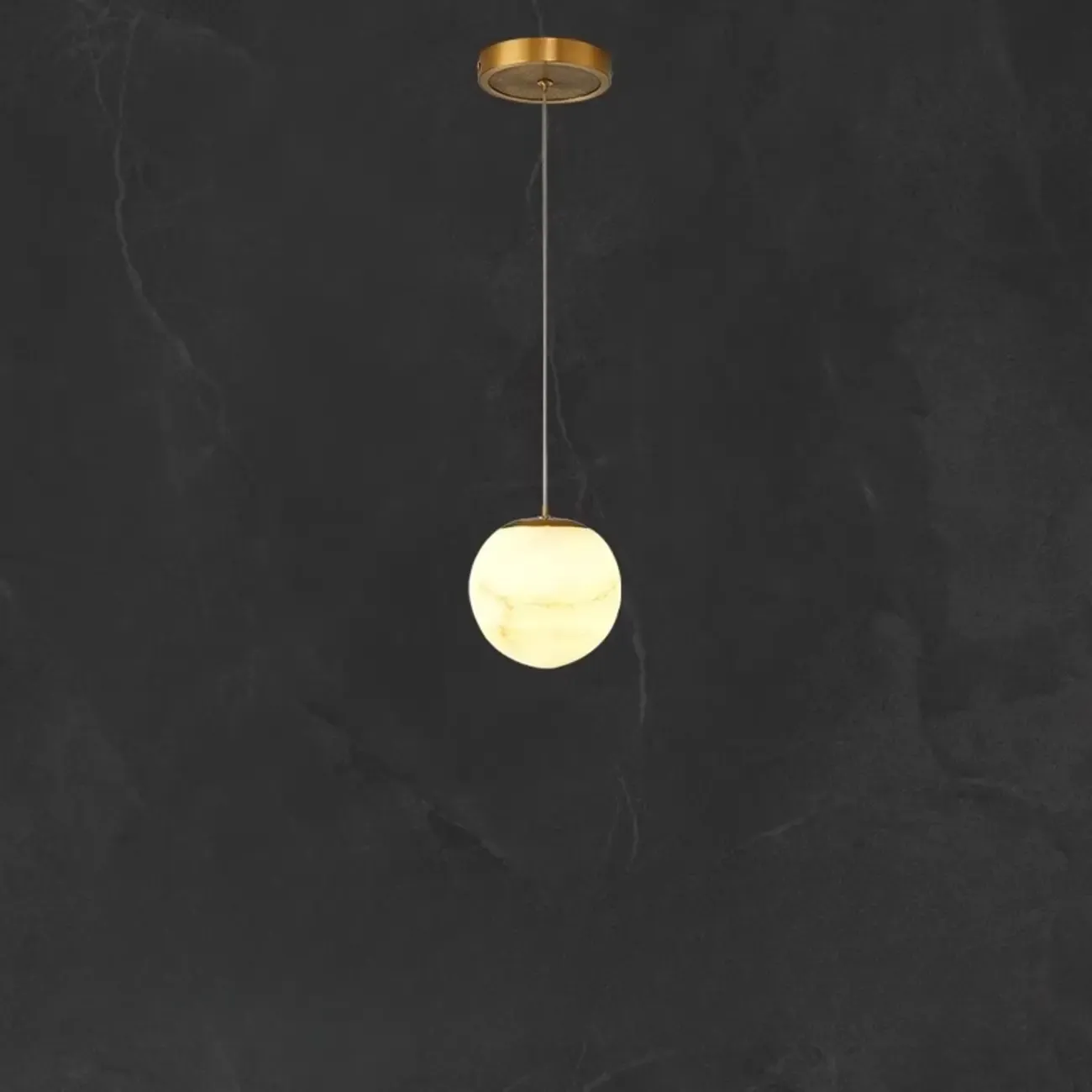 1-Light Gold Stone Square Hanging Pendant Light Image - 11