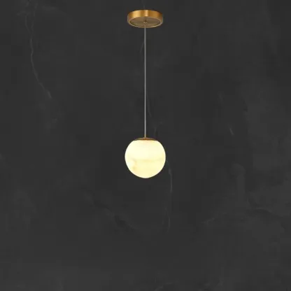 1-Light Gold Stone Square Hanging Pendant Light Image - 11