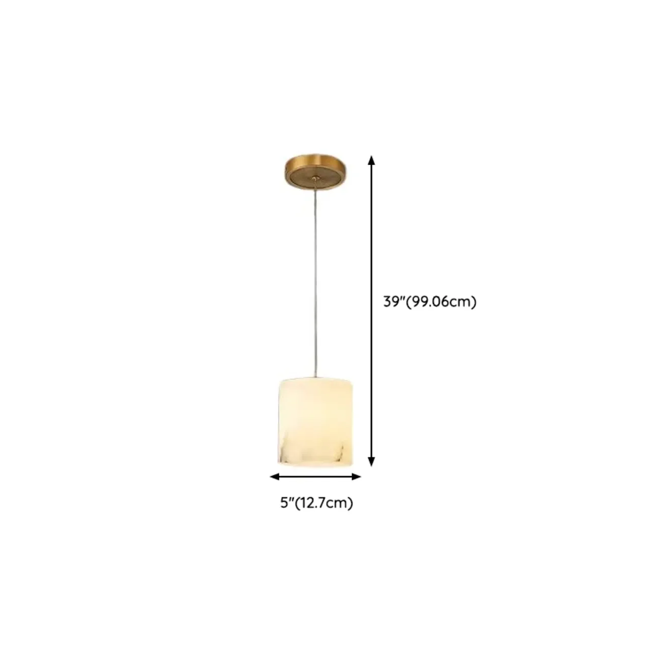 1-Light Gold Stone Square Hanging Pendant Light #size