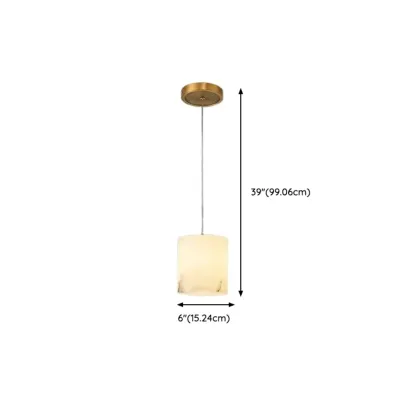 1-Light Gold Stone Square Hanging Pendant Light Image - 16