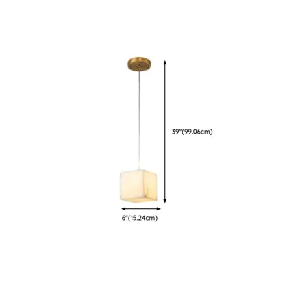 1-Light Gold Stone Square Hanging Pendant Light Image - 17