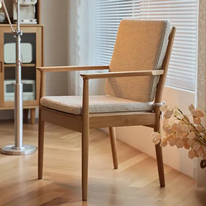Scandinavian Upholstered Arm Wooden Dining Chair  Image - 1