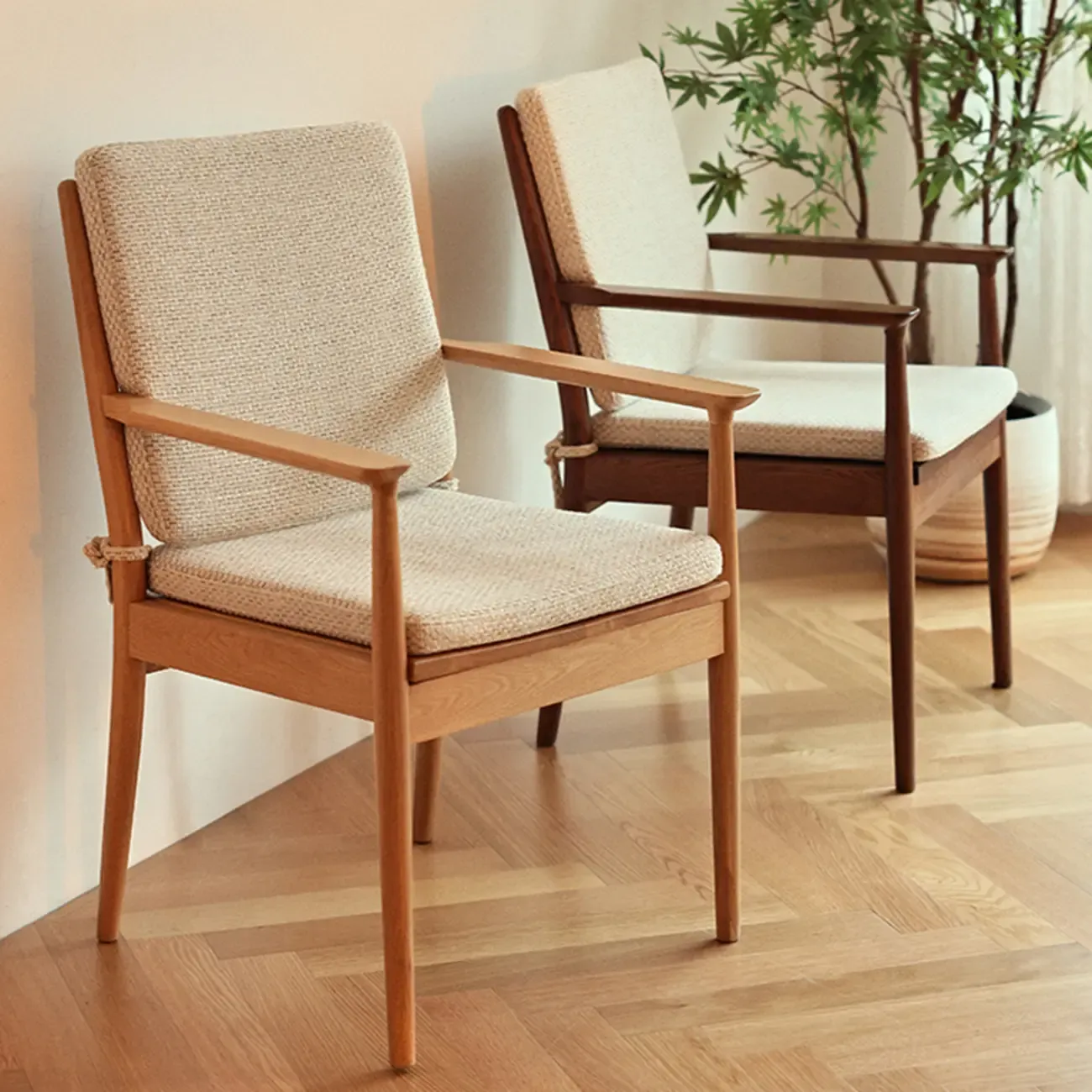 Scandinavian Upholstered Arm Wooden Dining Chair  Image - 4