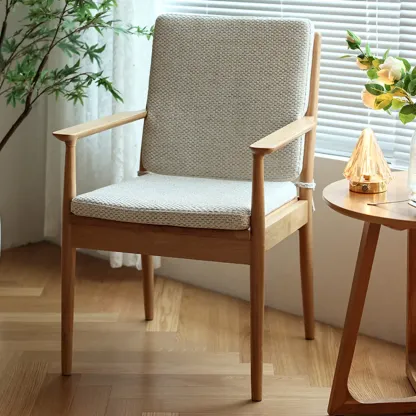 Scandinavian Upholstered Arm Wooden Dining Chair  Image - 6