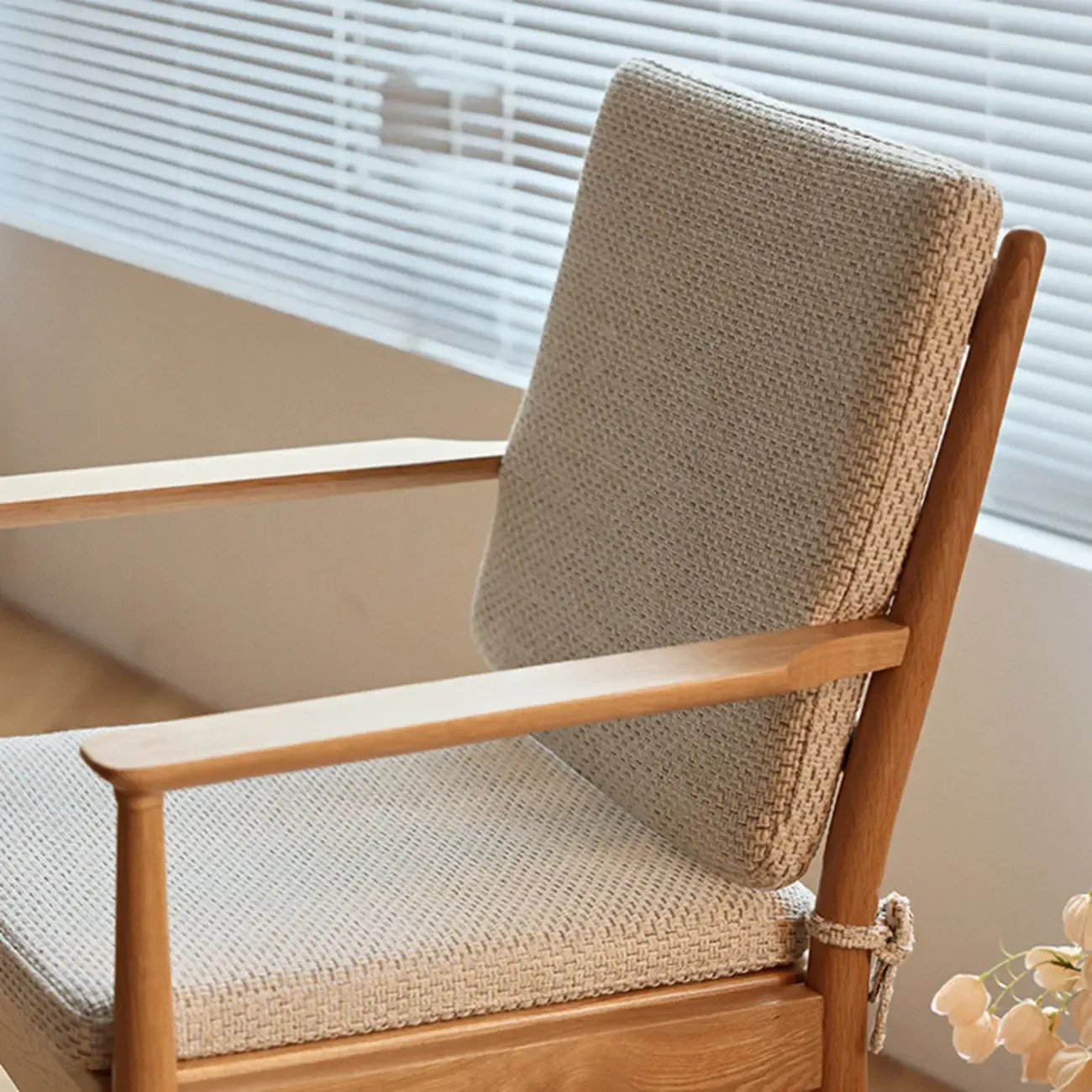 Scandinavian Upholstered Arm Wooden Dining Chair  Image - 8