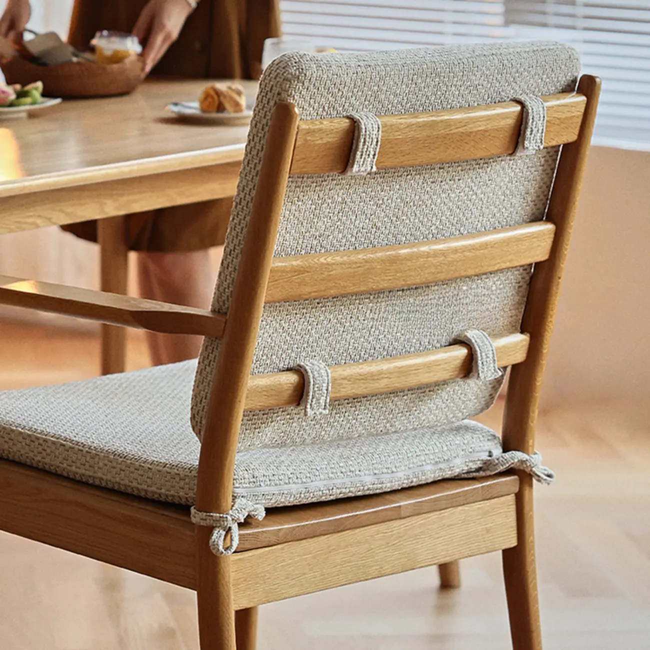 Scandinavian Upholstered Arm Wooden Dining Chair  Image - 10 | homeyfad