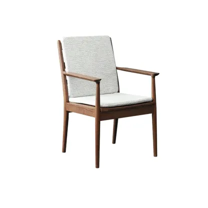 Scandinavian Upholstered Arm Wooden Dining Chair  Image - 14