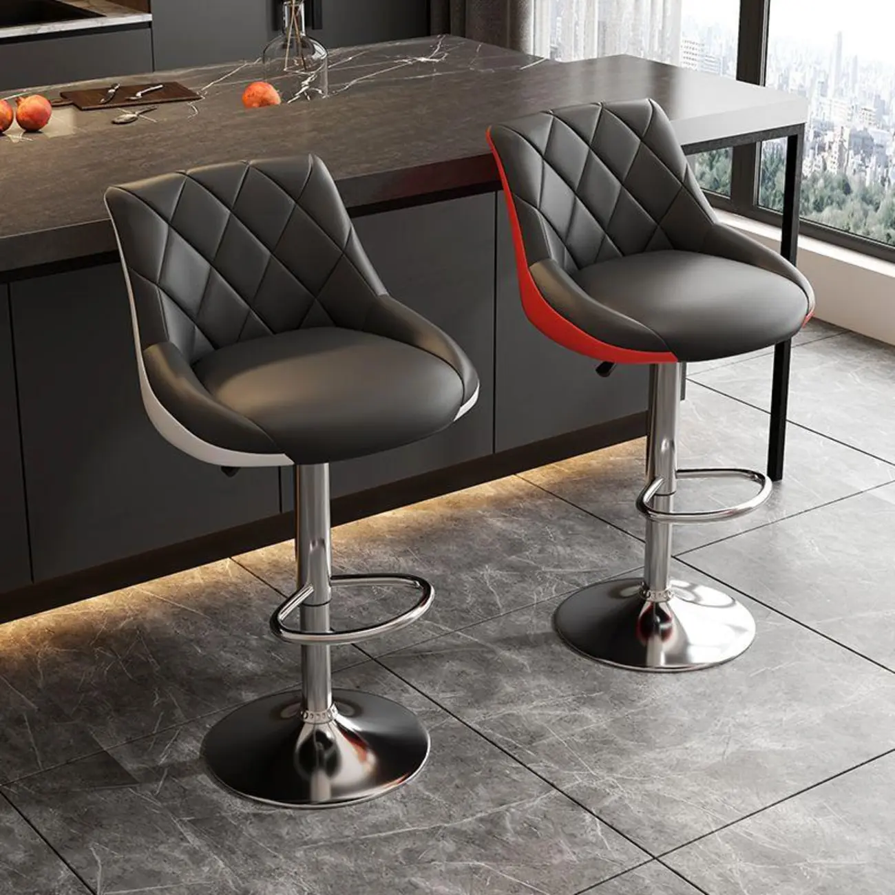 Modern Bucket Adjustable Swivel Leather Bar Stools Image - 1 | homeyfad
