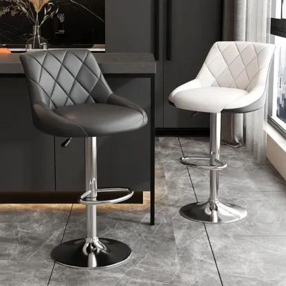Modern Bucket Adjustable Swivel Leather Bar Stools Image - 3