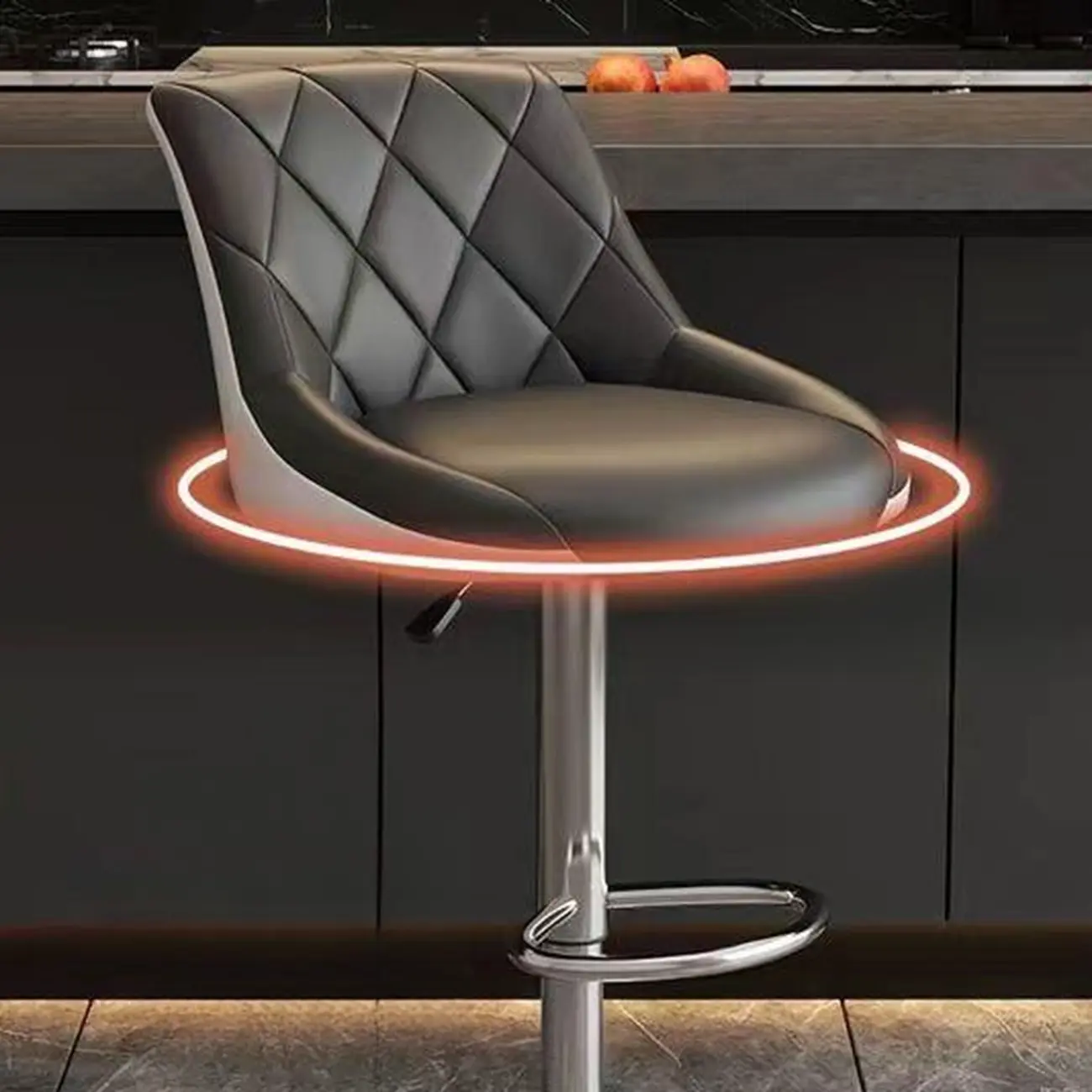 Modern Bucket Adjustable Swivel Leather Bar Stools Image - 8 | homeyfad