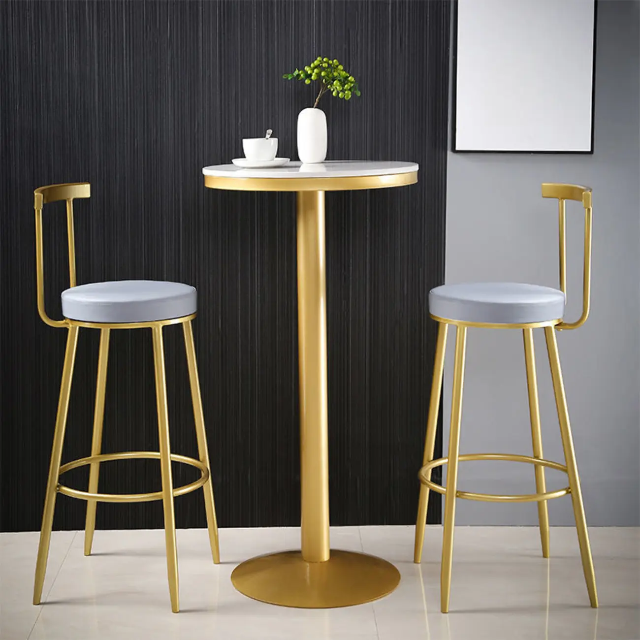 Round Glam Gold Metal Bar Stools with Backrest Image - 1 | homeyfad
