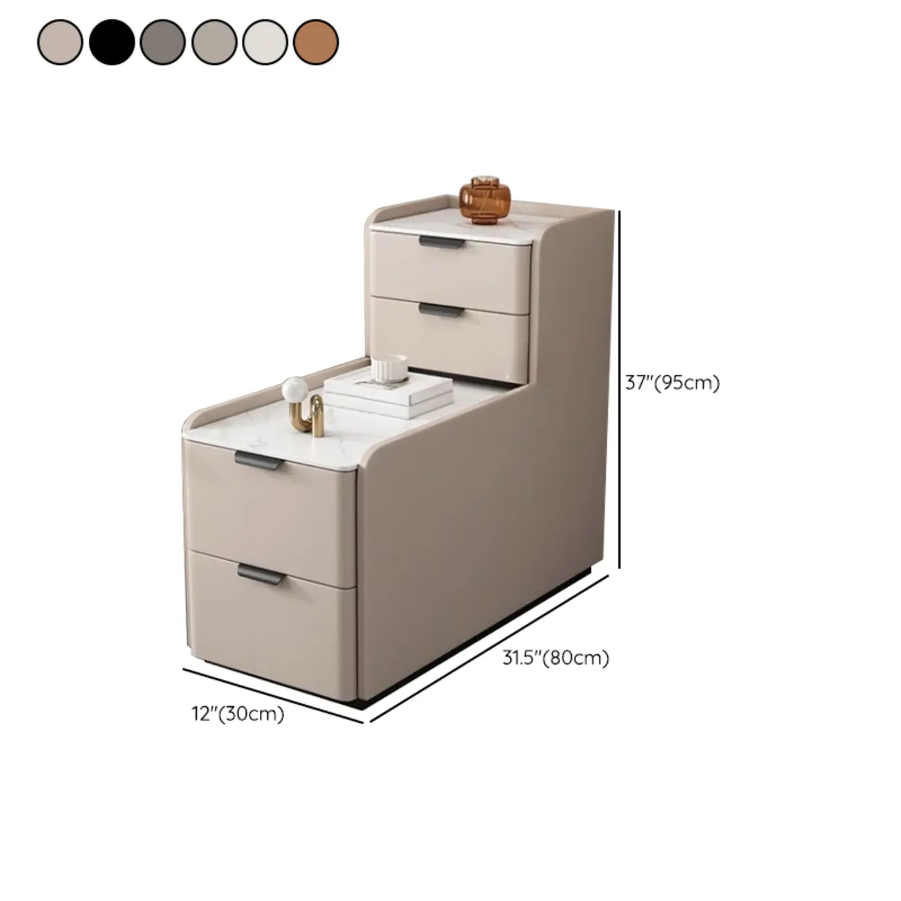 Elegant 4 Drawers Stone Top Wood L-Shaped Tall End Table #size | homeyfad