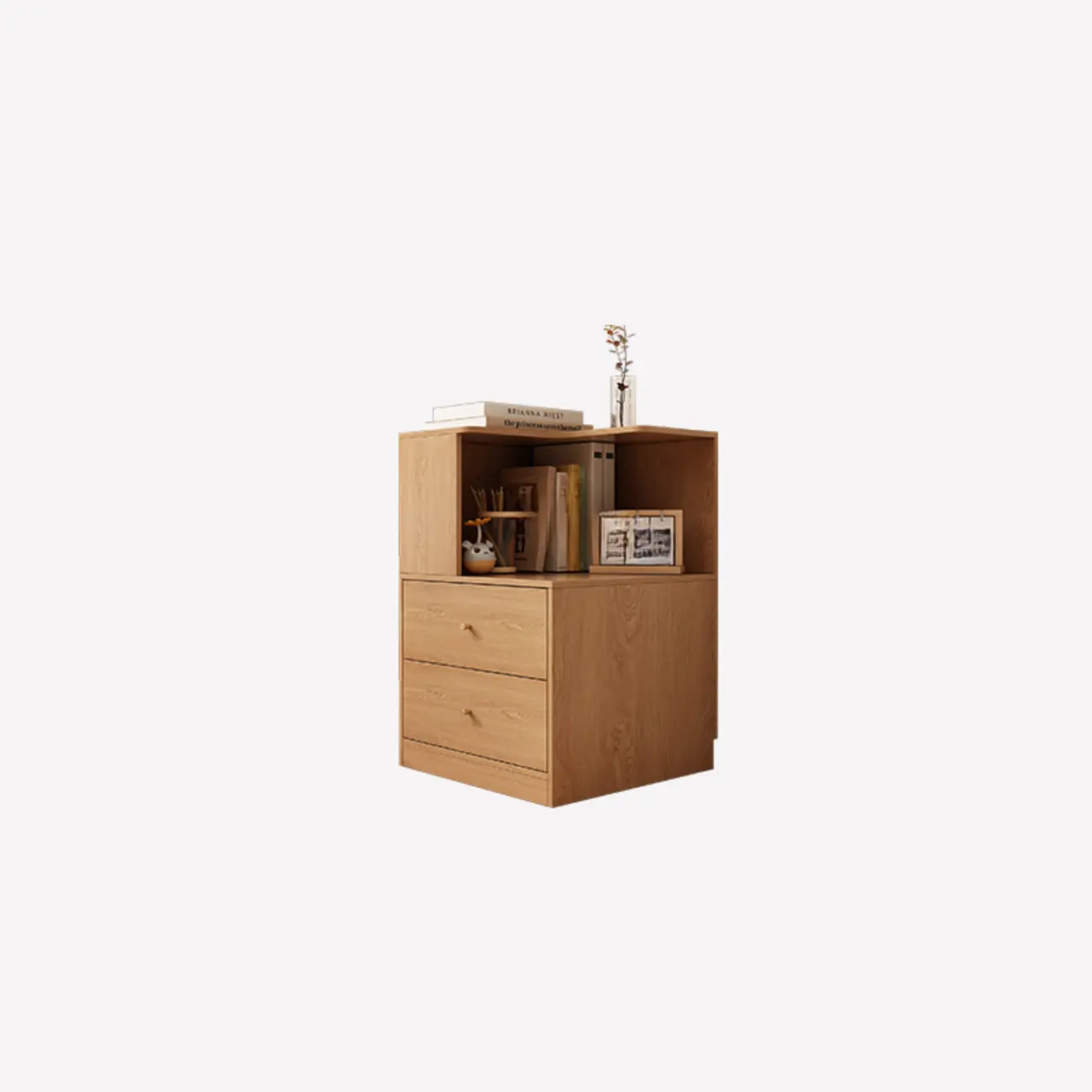 Modern Sepia Timber Corner Bookcase with 2 Drawers Image - 5 | homeyfad