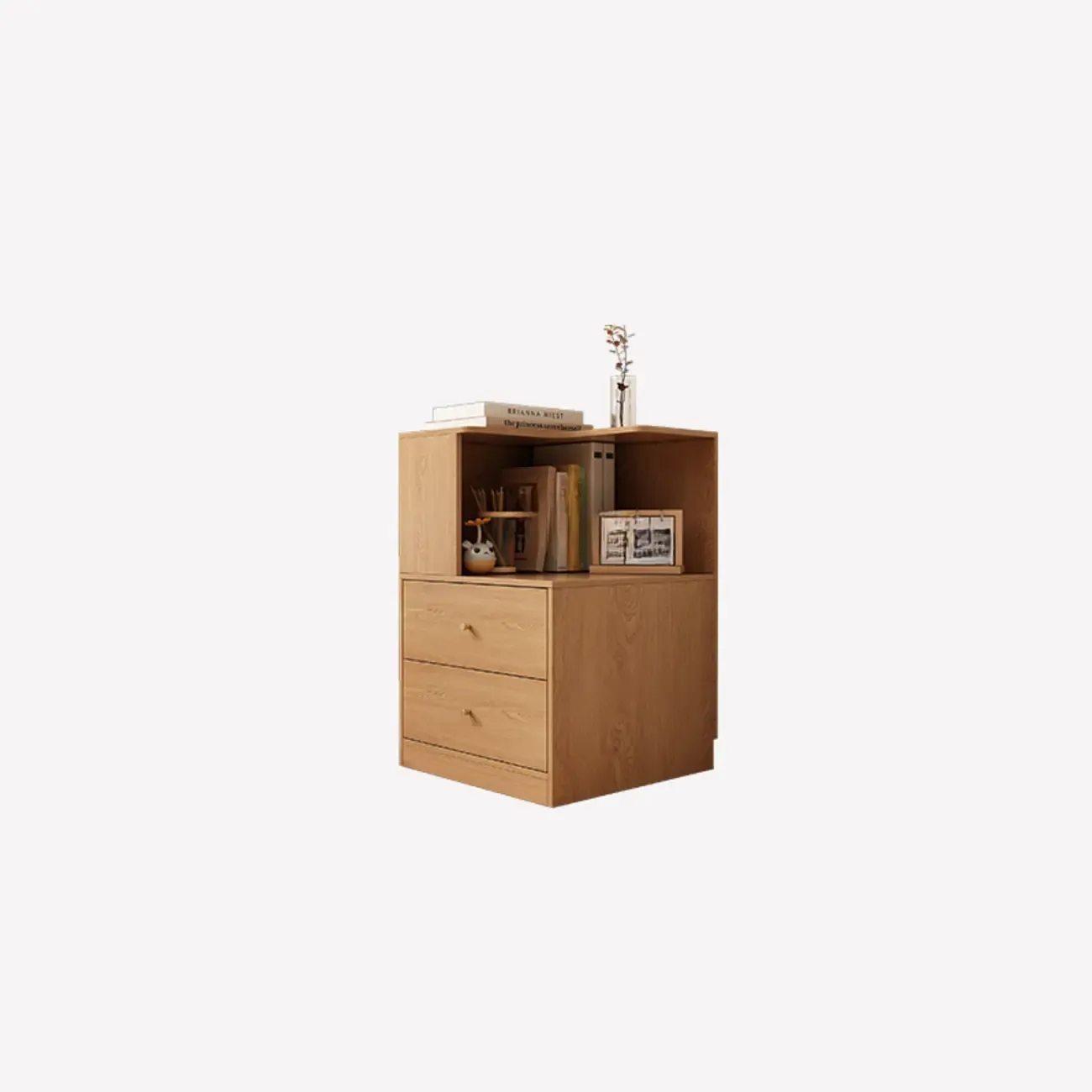 Modern Sepia Timber Corner Bookcase with 2 Drawers Image - 5