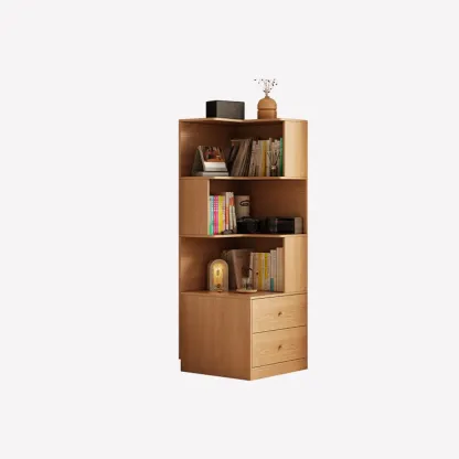 Modern Sepia Timber Corner Bookcase with 2 Drawers Image - 9