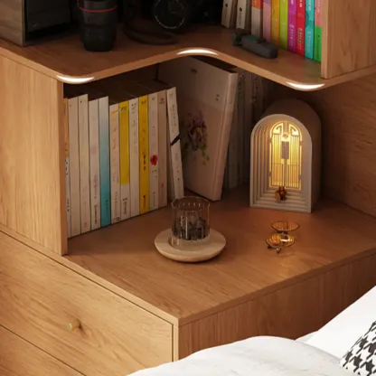 Modern Sepia Timber Corner Bookcase with 2 Drawers Image - 13