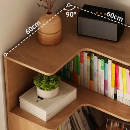 Modern Sepia Timber Corner Bookcase with 2 Drawers Image - 7