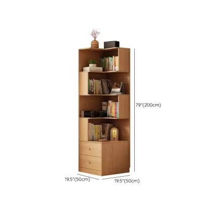 Modern Sepia Timber Corner Bookcase with 2 Drawers Image - 20
