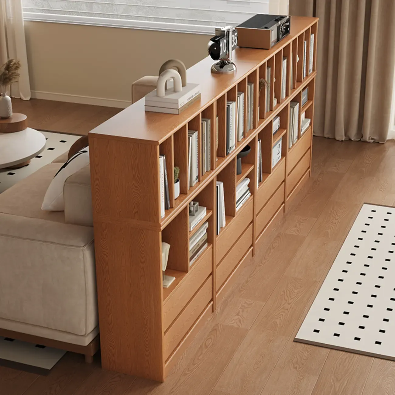 Living Room Cherry Wood Horizontal Open Bookcase Image - 1