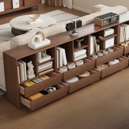 Living Room Cherry Wood Horizontal Open Bookcase Image - 2