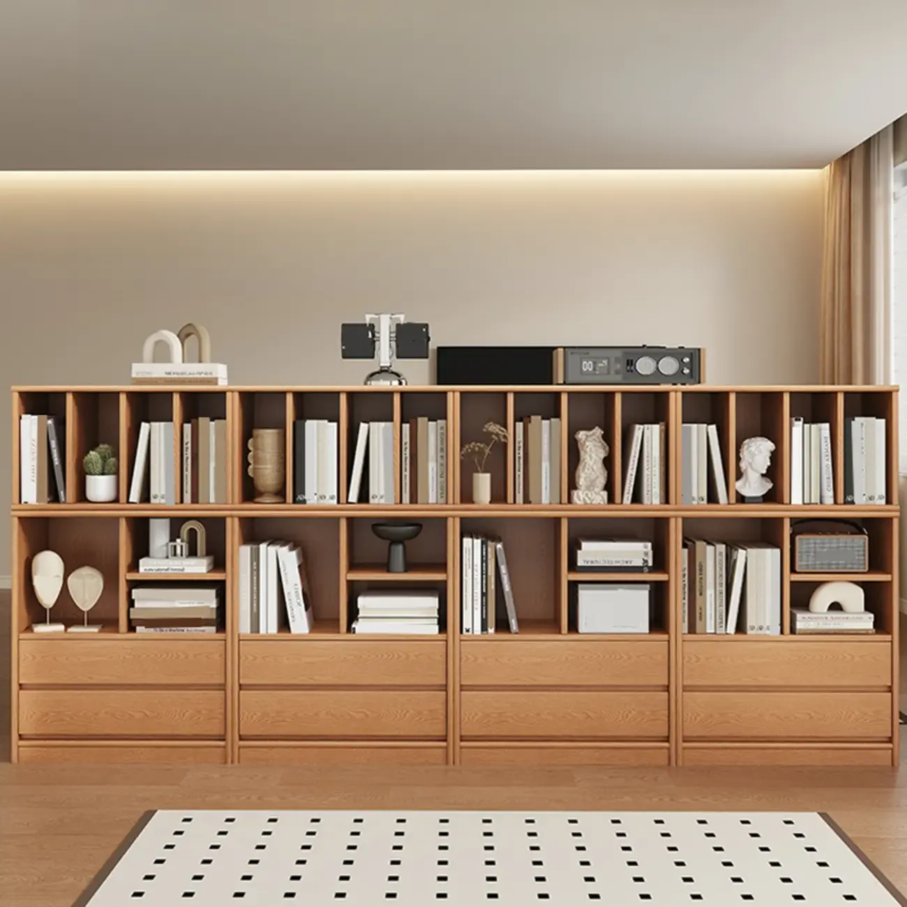 Living Room Cherry Wood Horizontal Open Bookcase Image - 8