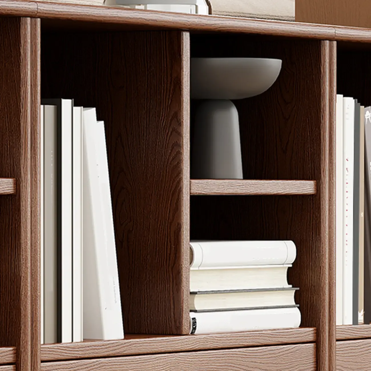 Living Room Cherry Wood Horizontal Open Bookcase Image - 11