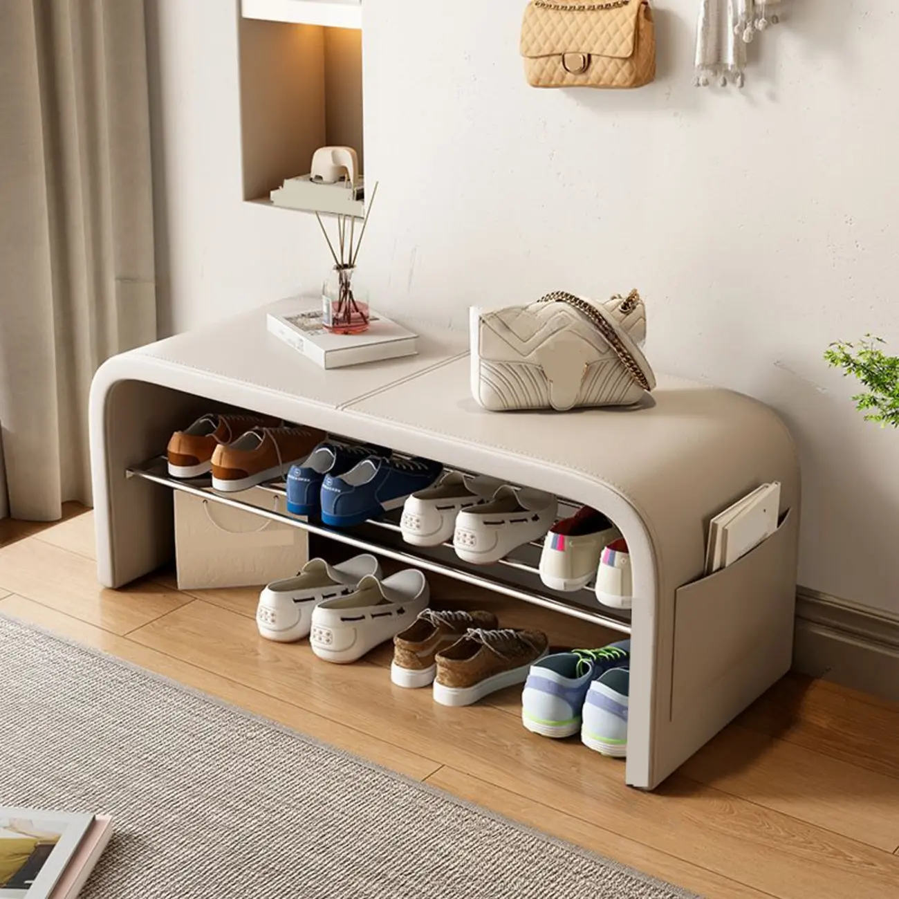 Multi-Purpose Stylish Solid Color Metal Upholstered Indoor Bench Image - 8 | homeyfad