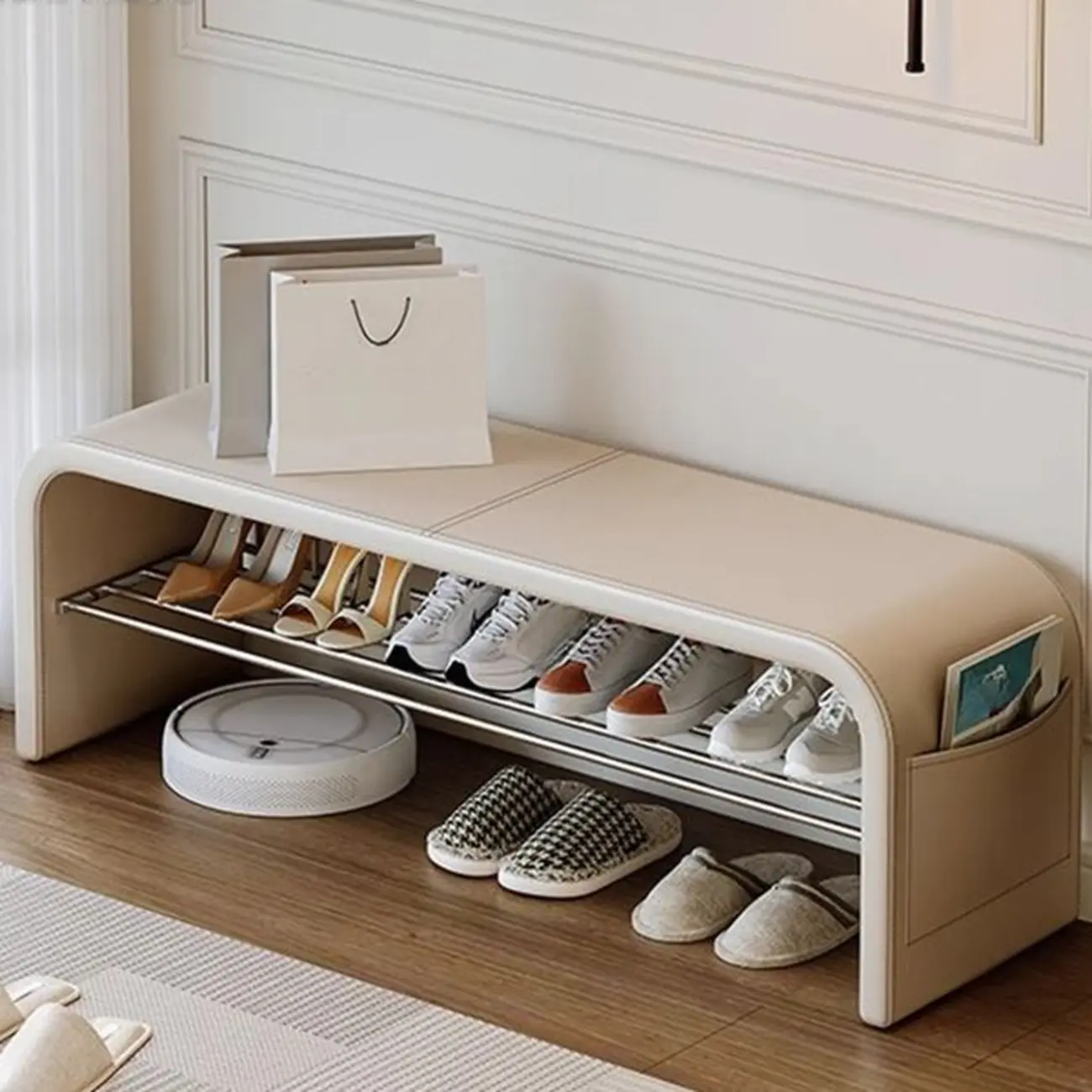 Multi-Purpose Stylish Solid Color Metal Upholstered Indoor Bench Image - 11 | homeyfad