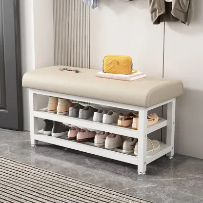 Multi-Purpose Stylish Solid Color Metal Upholstered Indoor Bench Image - 7