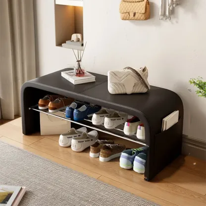 Multi-Purpose Stylish Solid Color Metal Upholstered Indoor Bench Image - 12