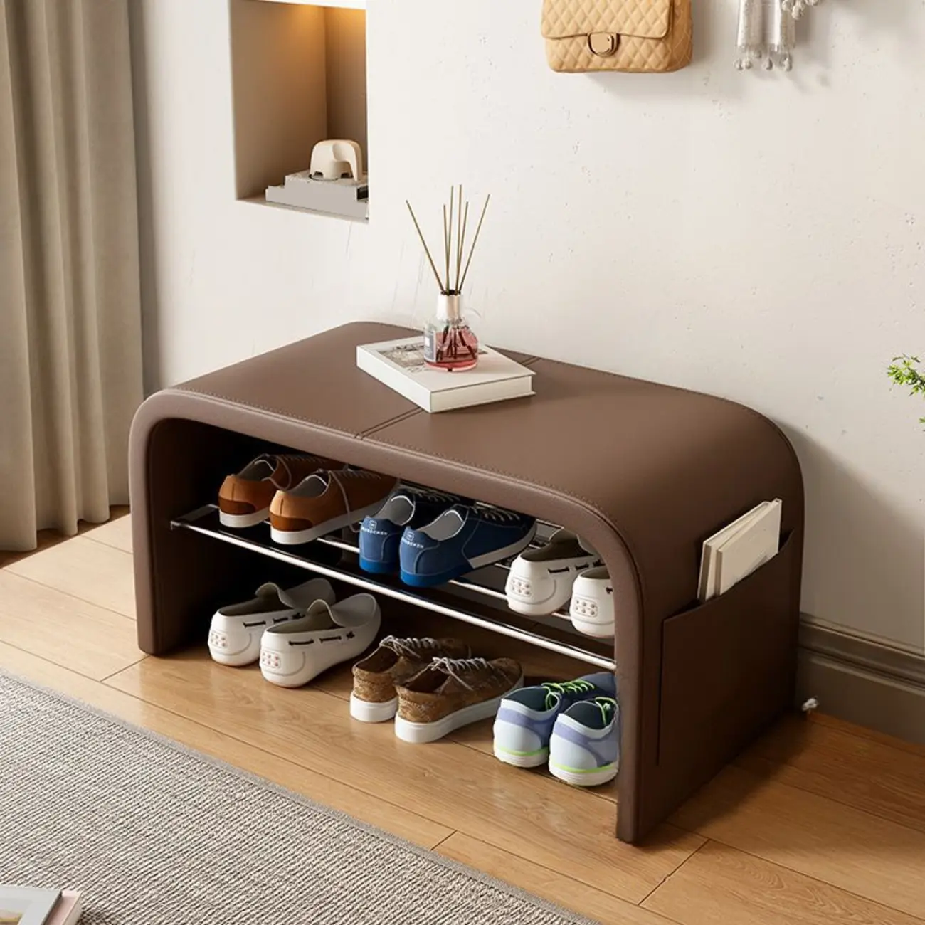 Multi-Purpose Stylish Solid Color Metal Upholstered Indoor Bench Image - 14 | homeyfad