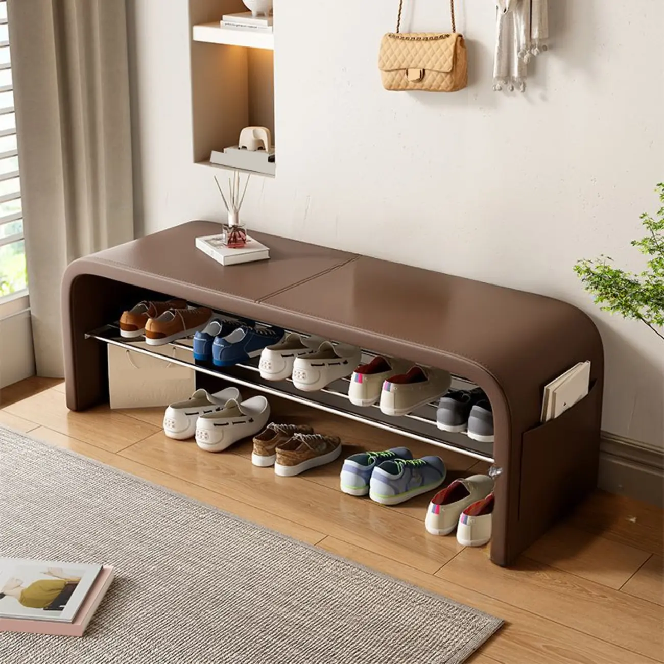 Multi-Purpose Stylish Solid Color Metal Upholstered Indoor Bench Image - 16 | homeyfad