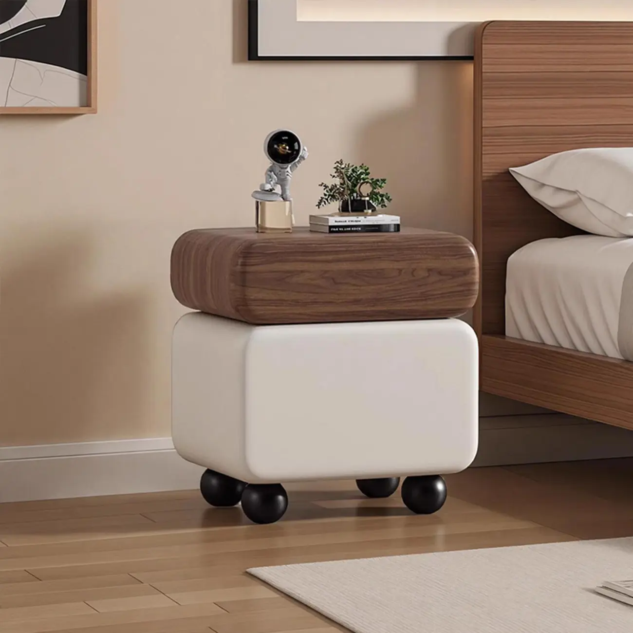 Sleek Black & White Two Drawers Bedside Nightstand Image - 2 | homeyfad