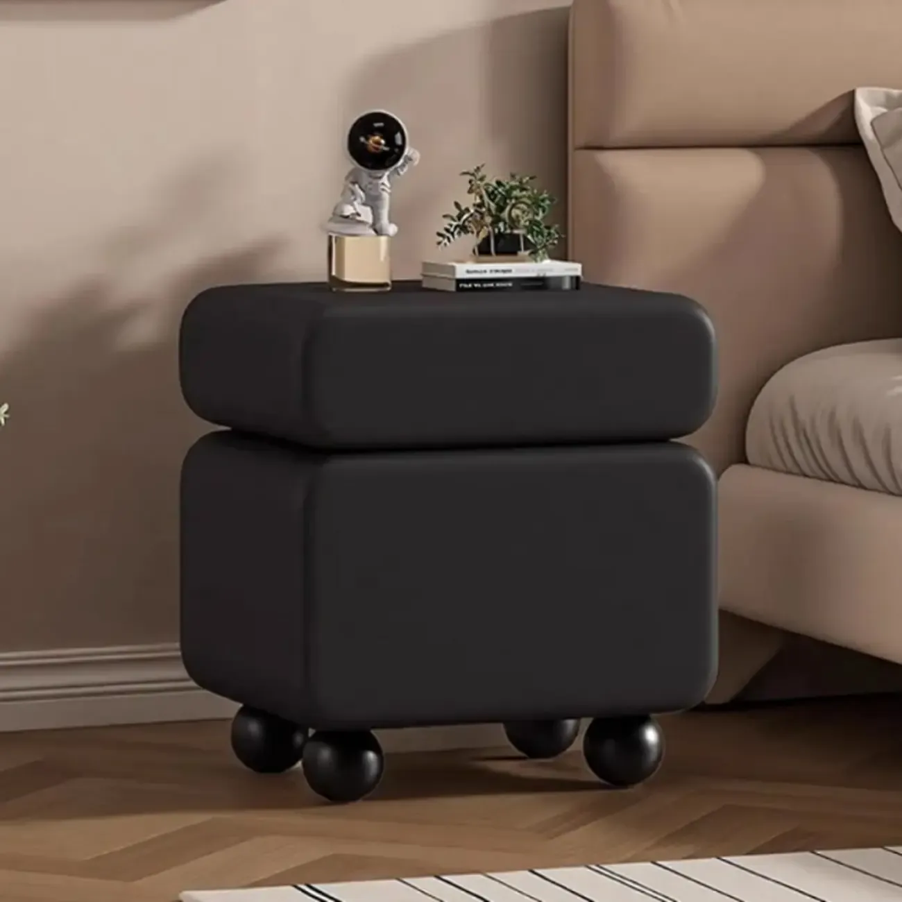 Sleek Black & White Two Drawers Bedside Nightstand Image - 4