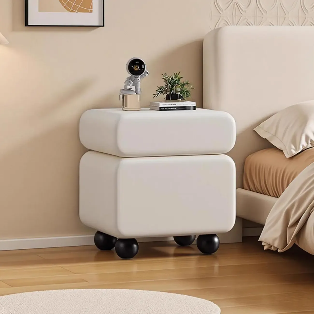 Sleek Black & White Two Drawers Bedside Nightstand Image - 5