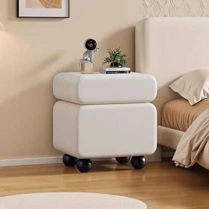 Sleek Black & White Two Drawers Bedside Nightstand Image - 5